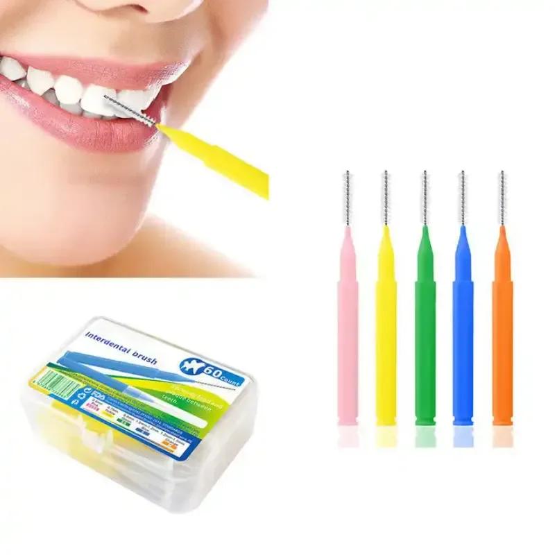 치간 칫솔 건강 관리 치아 푸시 풀, 음식 및 플라크 제거, 구강 위생 도구, 0.6-1.5mm, 60 개